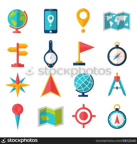 Cartography Flat Icon Set. Cartography and geography tools accessories and symbol flat icon set isolated vector illustration