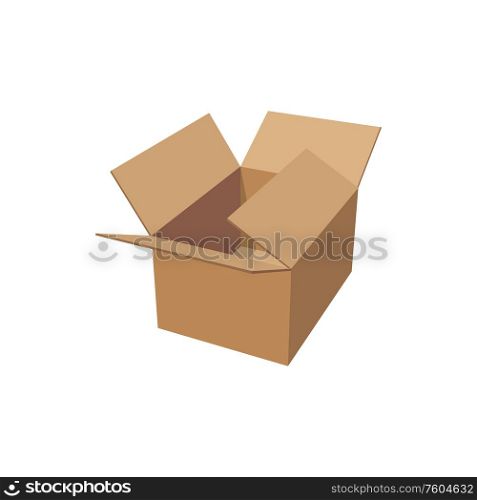 Carton box, delivery and transportation package isolated mockup. Vector cardboard pack, empty paper container. Cardboard packaging container empty carton box