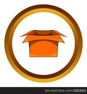 Carton box vector icon in golden circle, cartoon style isolated on white background. Carton box vector icon