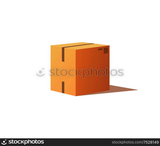 Carton package box with adhesive tape isolated icon vector. Square container made of cardboard for product and items transportation and safe storage. Carton Package with Adhesive Tape Icon Vector