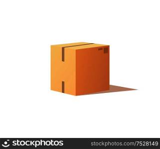 Carton package box with adhesive tape isolated icon vector. Square container made of cardboard for product and items transportation and safe storage. Carton Package with Adhesive Tape Icon Vector