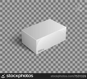 Carton package for keeping things isolated icon on transparent. Empty sealed cardboard container for storage of goods and products. Sorting of objects inside. Carton Package for Keeping Things Icon Vector