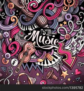 Cartoon 3d doodles Musical illustration. Colorful detailed frame, with lots of objects vector background. Cartoon hand-drawn doodles Musical illustration