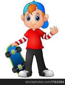 Cartoon a boy holding skateboard