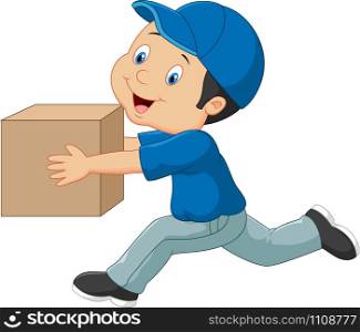 Cartoon a delivery man holding box
