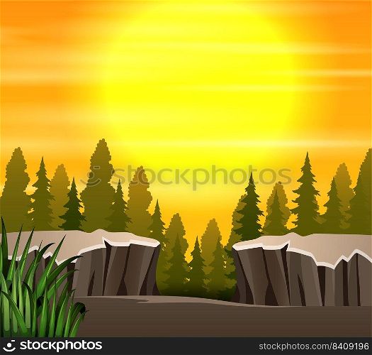 Cartoon a nature sunset scene background 