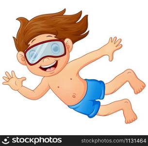 Cartoon a Snorkeling kid waving hand