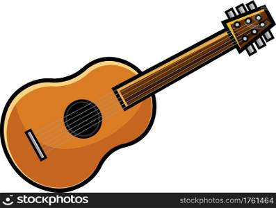 Cartoon Acoustic Guitar. Vector Hand Drawn Illustration Isolated On Transparent Background