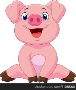 Cartoon adorable baby pig, illustration