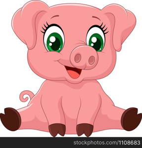 Cartoon adorable baby pig. Isolated on white background