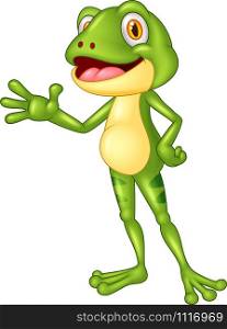 Cartoon adorable frog waving hand