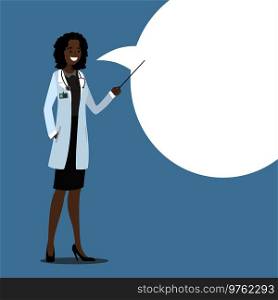 cartoon african american doctor with speech bubble, stock vector illustration.. cartoon african american doctor with speech bubble