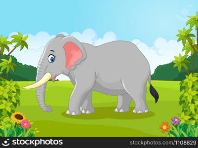 Cartoon African elephant in the jungle