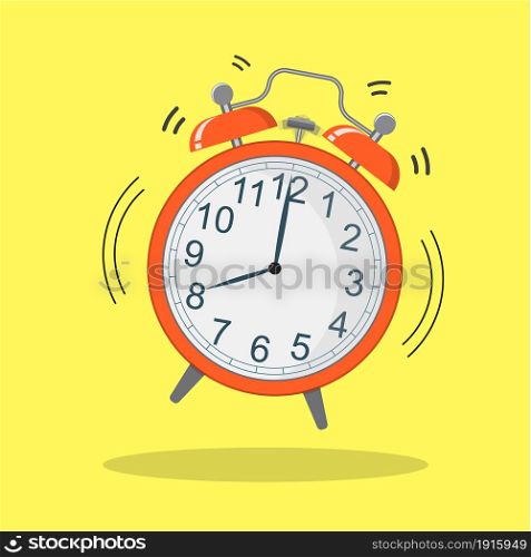 Cartoon alarm clock ringing. Wake up morning concept. flat style vector illustration icon. picture of red alarm clock,