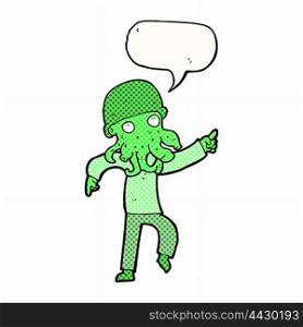 cartoon alien man dancing with speech bubble