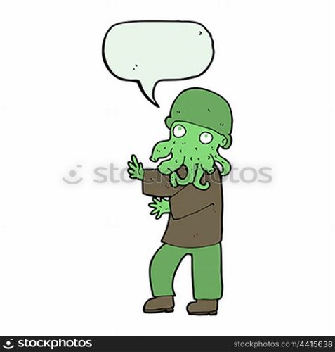 cartoon alien man with speech bubble