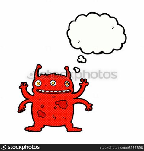 cartoon alien monster with thought bubble