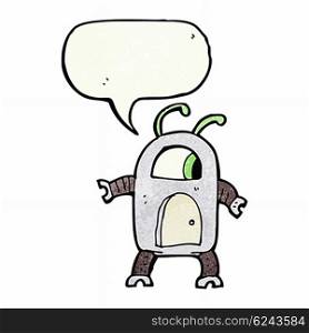cartoon alien robot with speech bubble