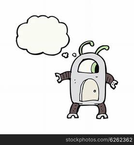 cartoon alien robot with thought bubble