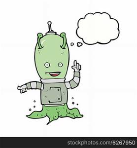cartoon alien spaceman with thought bubble