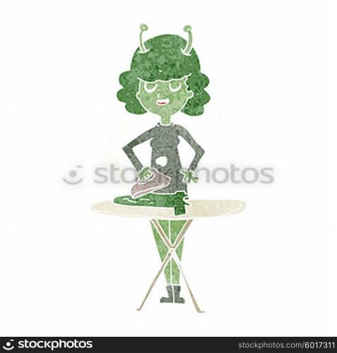 cartoon alien woman ironing