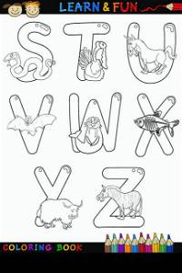 Cartoon Alphabet Coloring Book or Page Set with Funny Animals for Children Education and Fun
