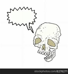 cartoon ancient spooky skull with speech bubble
