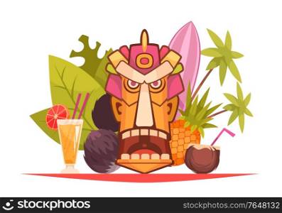 Cartoon and colored hawaii composition with bar summer cocktails on the bar counter vector illustration