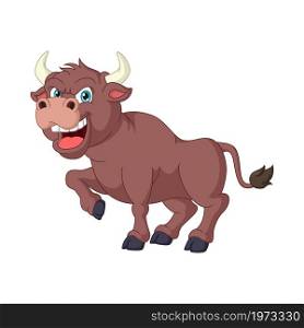 Cartoon angry bull on white background