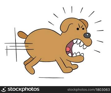 Cartoon angry dog chasing, vector illustration. Colored and black outlines.