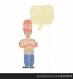 cartoon angry man with mustache with speech bubble