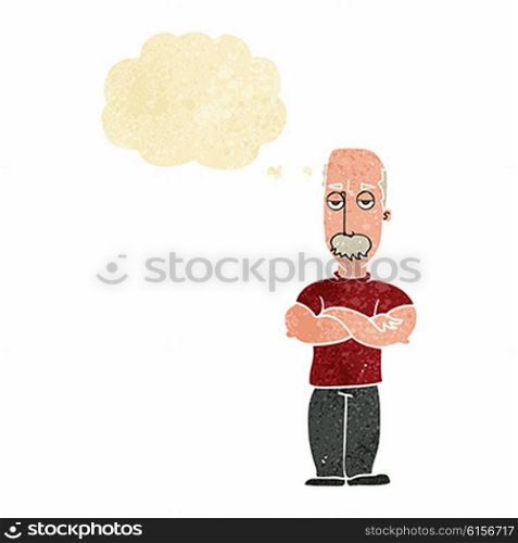 cartoon angry man with mustache with thought bubble