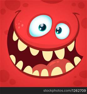 Cartoon angry monster face. Halloween vector illustration