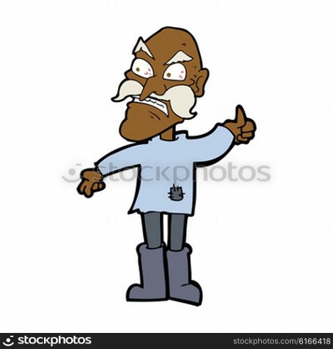 cartoon angry old man in patched clothing