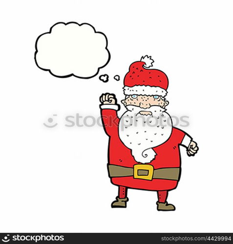 cartoon angry santa claus with thought bubble