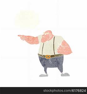 cartoon angry tough guy pointing with thought bubble