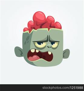 Cartoon angry zombie head screaming expression. Halloween vector illustration