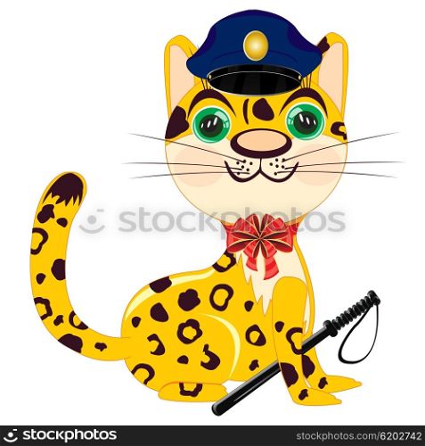 Cartoon animal leopard police. Animal leopard in form of the police bodies on white background