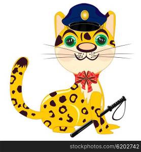 Cartoon animal leopard police. Animal leopard in form of the police bodies on white background