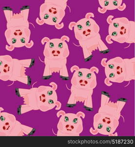 Cartoon animal piglet. Pattern from ensemble on violet background.Vector illustration