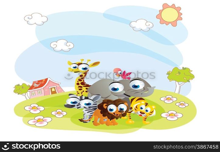 cartoon animals in the summer