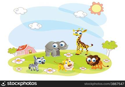 cartoon animals posing in the summer