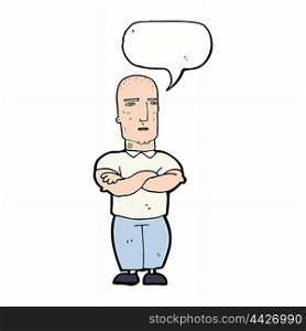 cartoon annoyed bald man with speech bubble