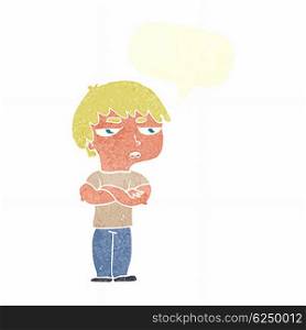 cartoon annoyed boy with speech bubble