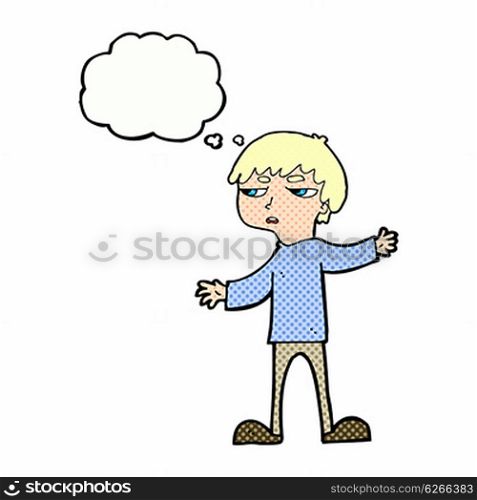 cartoon annoyed boy with thought bubble