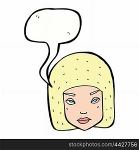 cartoon annoyed female face with speech bubble