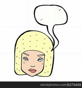 cartoon annoyed female face with speech bubble