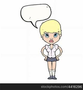 cartoon annoyed girl with speech bubble