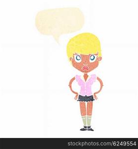 cartoon annoyed girl with speech bubble