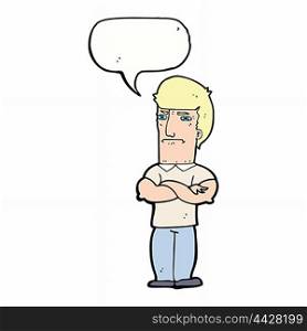 cartoon annoyed man with folded arms with speech bubble